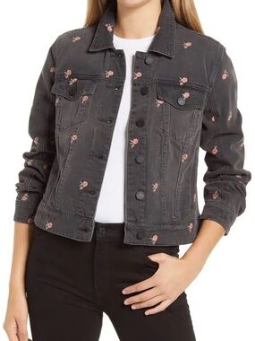 Blank NYC Women’s Floral Embroidered Denim Jacket Late Boomer Size Medium